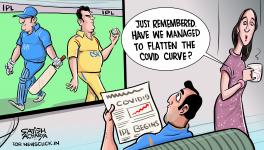 IPL Cartoon on flattening the curve by Satish Acharya