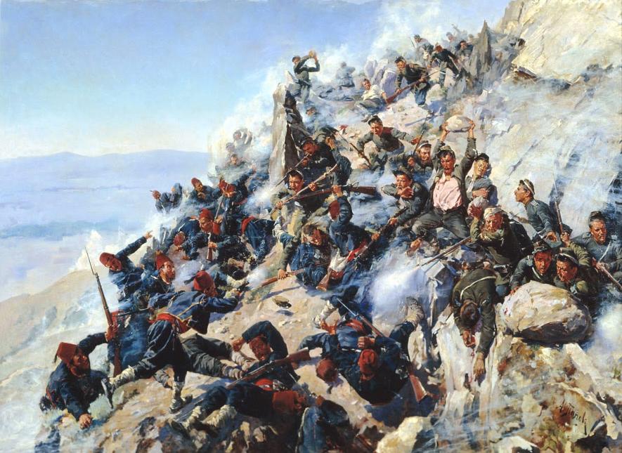 The desperate Battle of Shipka Pass in Russo-Turkish War of 1877–1878 between Ottoman Empire & Eastern Orthodox coalition led by Russian Empire, fought in the Balkans and the Caucasus which the Turks lost to be pushed back all the way to the gates of Constantinople.