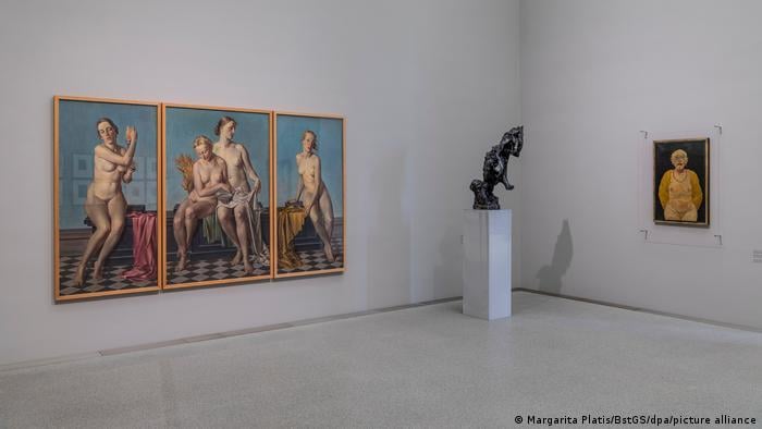 The painting 'Four Elements' by Nazi Adolf Ziegler hangs in the Pinakothek (left)