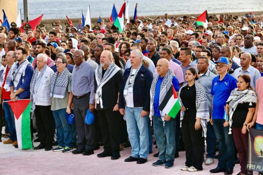 Leaders of the Cuban Revolution, including President Miguel Diaz-Canel, gather at the Anti-Imperialist Tribunal to denounce the genocide against the people of Palestine