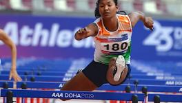 Swapna Barman in action at Asian Athletics Championships