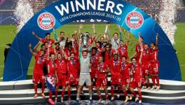 Bayern Munich players at the UEFA Champions League podium
