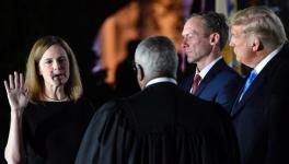 Amy Coney Barrett takes her first oath as an associate justice of the Supreme Court, hours after her controversial confirmation by the Senate (Photo: Nicholas Kamm/AFP)