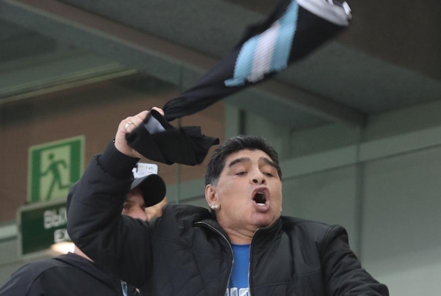 Diego Maradona during Argentina match at FIFA World Cup.