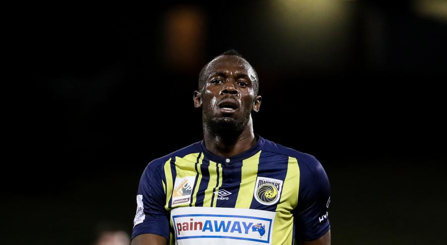 Sprint legend Usain Bolt while playing a football match for Central Coast Mariners  