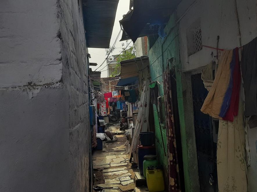 The narrow lanes inside the slums of Rakhiyal