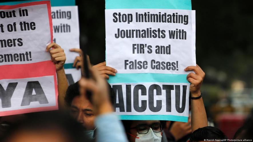 Protesters in New Delhi calling for an end to a crackdown on journalists