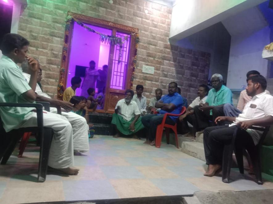 The TNUEF office bearers holding meeting with the affected Arunthathiyar community families in the village.