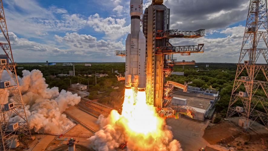 ISRO's Launch Vehicle Mark-III (LVM3) M4 rocket carrying 'Chandrayaan-3' lifts off from the launch pad at Satish Dhawan Space Centre, in Sriharikota, Friday, July 14, 2023. 